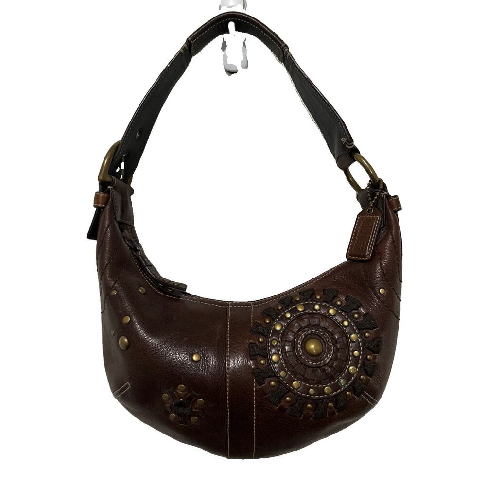 Vintage Coach Mia Soho Brown Leather Studded Starburst Hobo Bag 10062 W/ Hangtag
